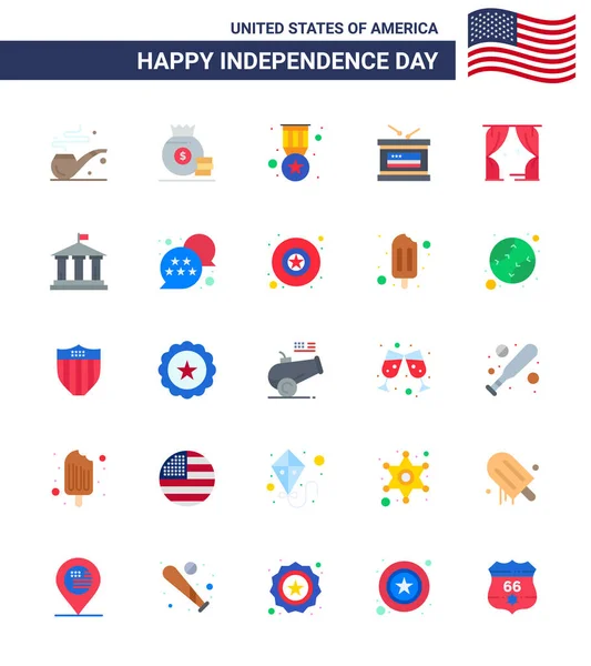 Pacote Grande Eua Happy Independence Day Eua Vector Flats Símbolos —  Vetores de Stock