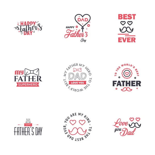 Fathers Day Lettering Black Pink Calligraphic Emblems Значки Встановлені Розташований — стоковий вектор