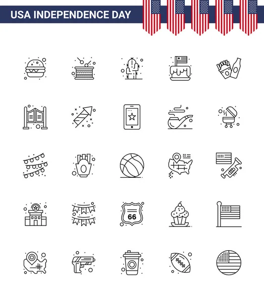 Usa Line Signs Independence Day Celebration Symbols Bottle Party Cactus — Stock Vector