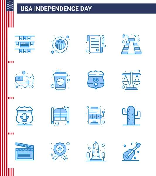 Happy Independence Day Blues Icon Pack Web Print Usa States — Stock Vector