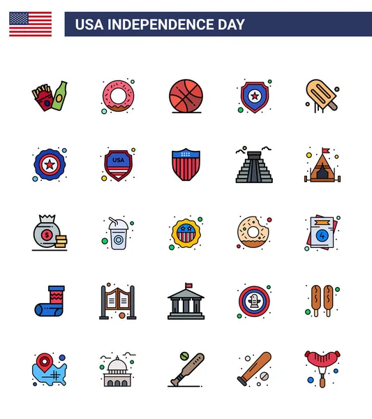 Usa Flat Filled Line Signs Independence Day Celebration Symbols Usa — 스톡 벡터
