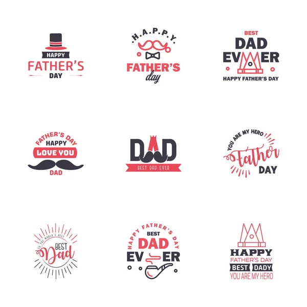 Negro Rosa Happy Fathers Day Design Collection Conjunto Doce Colores — Vector de stock