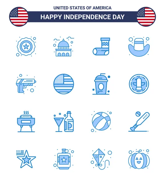 16創造的なアメリカ独立記念日関連軍のブルースのパック お祝い アメリカの編集可能なアメリカの日ベクトルデザイン要素 — ストックベクタ