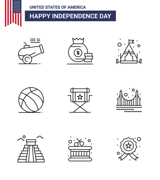 Set Vector Lines 4Th July Usa Independence Day Movies Chair — Stock Vector