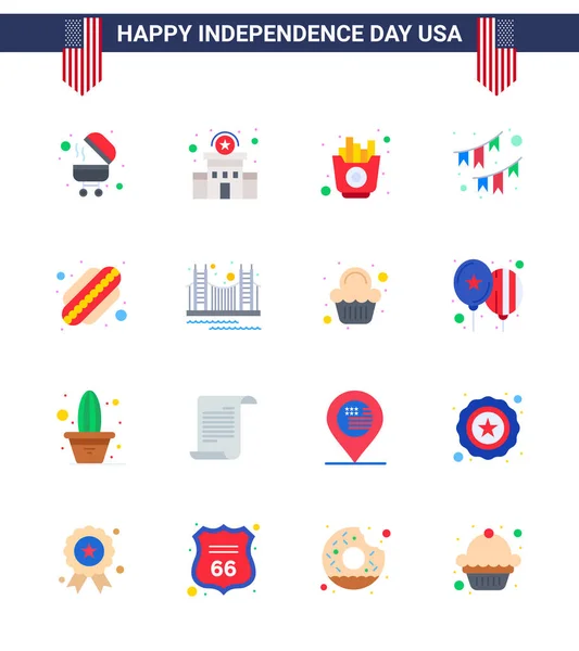 Set Usa Day Icons Amerikai Szimbólumok Függetlenség Napja Jelek Hotdog — Stock Vector