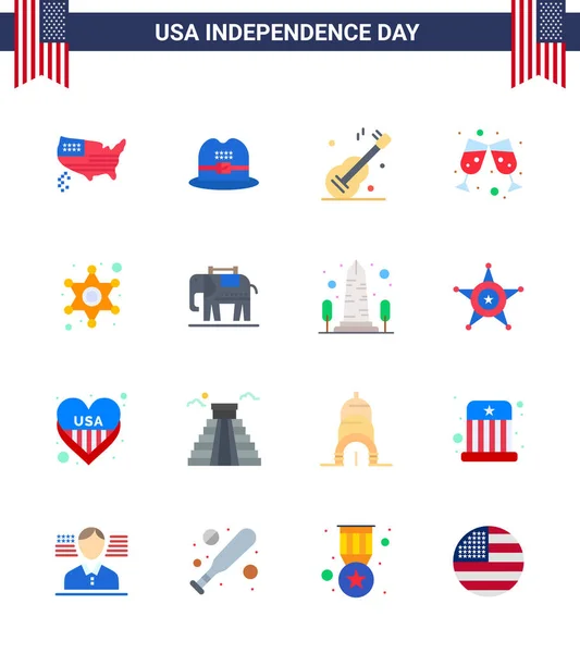 Usa Independence Day Flat Set Usa Pictograms Police Sign Police — Stock Vector