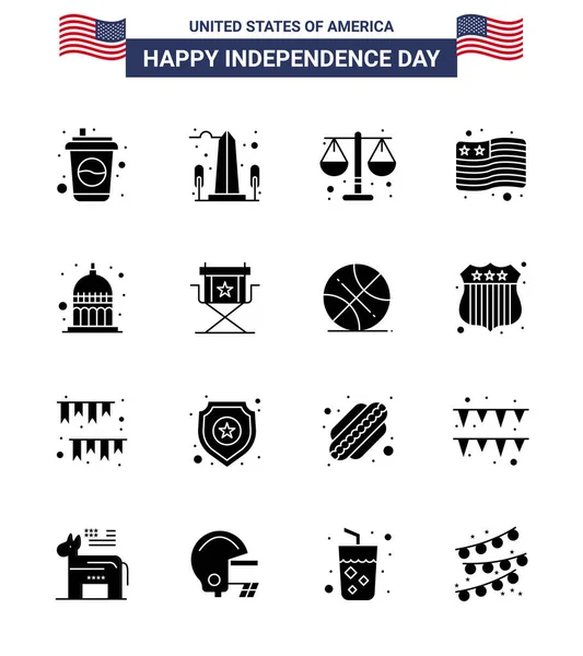 Happy Independence Day Solid Glyphs Icon Pack Web Print Indianapolis — 스톡 벡터