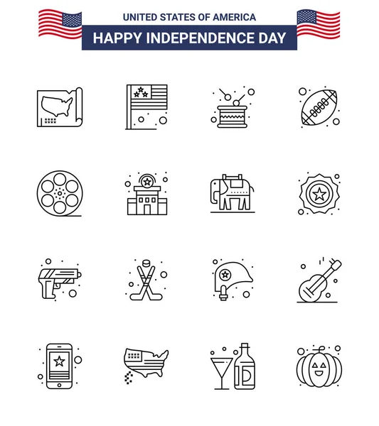 Happy Independence Day Lines Pack Icônes Pour Movis Web Print — Image vectorielle