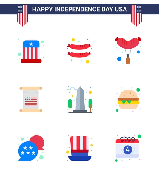 Conjunto Moderno Pisos Símbolos Día Independencia Como Comida Rápida Washington — Vector de stock