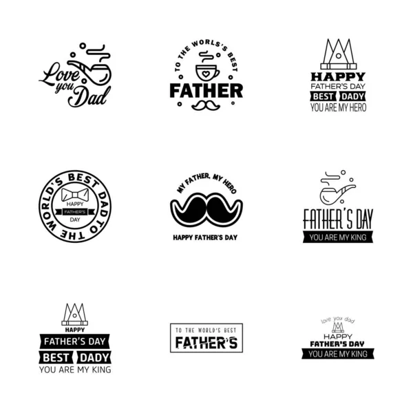 Czarny Zestaw Wektor Szczęśliwy Dzień Ojców Typografia Ikony Rocznika Listy — Wektor stockowy