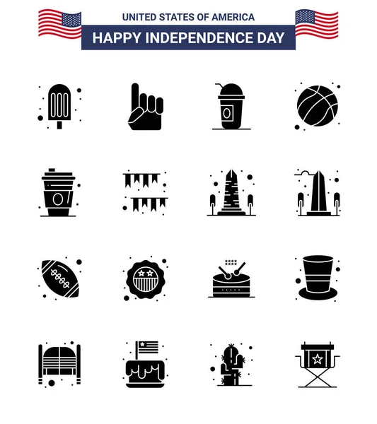 2015 Happy Independence Day 4Th July 4Th Set Solid Glyphs — 스톡 벡터