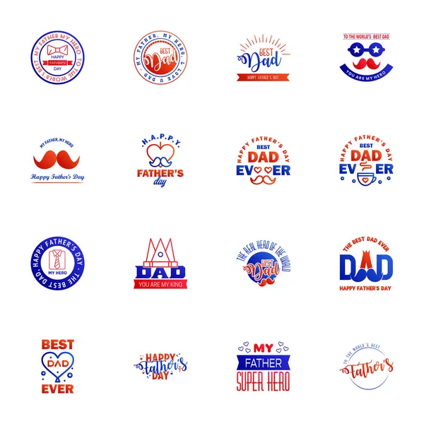 Happy Fathers Day Blue Red Text Design Vector Calligraphy Typography — Stock Vector