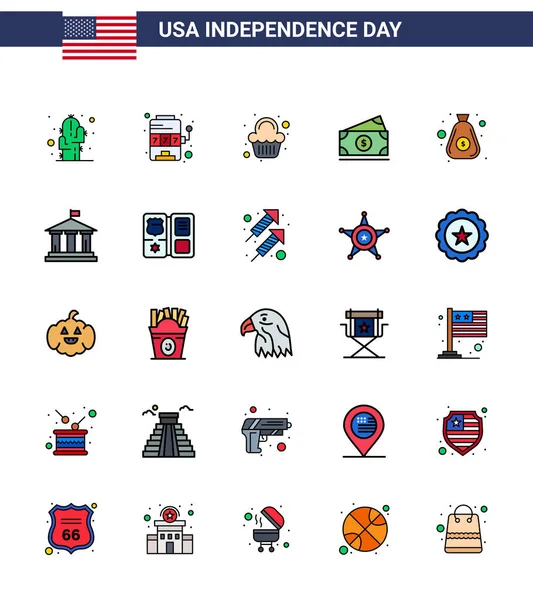 Usa Day Icons American Symbols Independence Day Signs Money Usa — 스톡 벡터