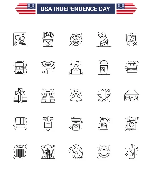 Happy Independence Day Iulie Set Linii American Pictograph American Statue — Vector de stoc