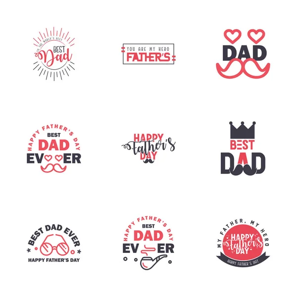Set Happy Fathers Day Elemente Schwarz Und Rosa Vektorillustration Editierbare — Stockvektor