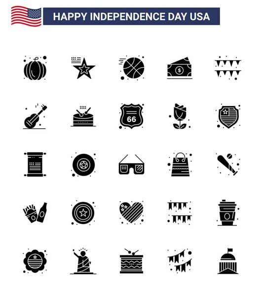 Big Pack Usa Happy Independence Day Usa Vector Solid Glyph — Wektor stockowy
