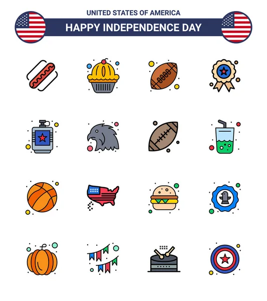 Flat Filled Lines Pack Usa Independence Day Drinking Medal Ball — 스톡 벡터