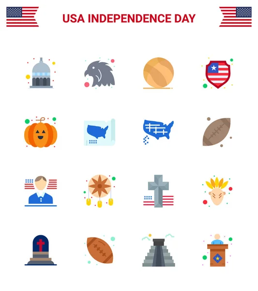 Usa Flat Signs Independence Day Celebration Symbole Der Karte Kürbis — Stockvektor