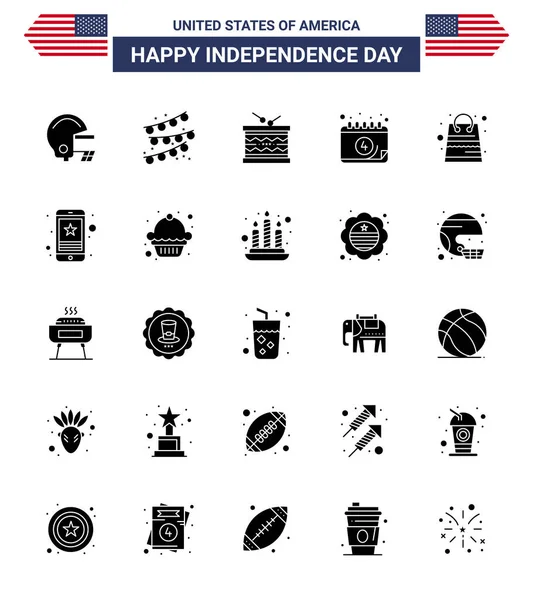 Usa Independence Day Solid Glyph Set Usa Pictograms Packages Bag — Stockový vektor