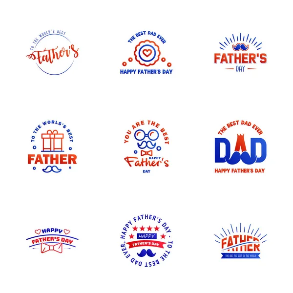Set Happy Fathers Day Elements Azul Rojo Ilustración Vectorial Elementos — Vector de stock