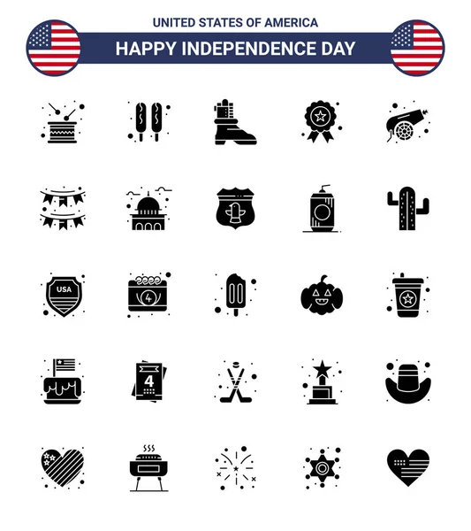 Usa Independence Day Solid Glyph Set Usa Pictograms War Army — Stock Vector