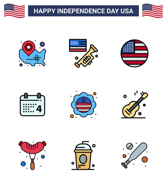 Set Vector Flat Filled Lines 4Th July Usa Independence Day — Stock Vector