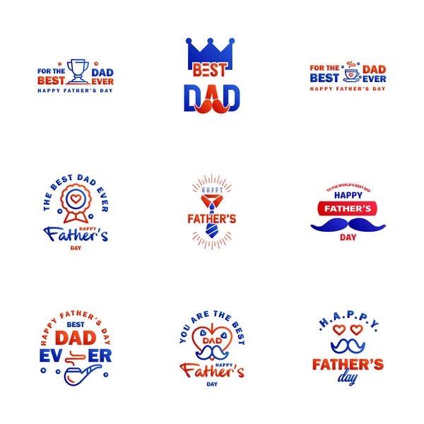 爱你的爸爸卡片为快乐父亲节设计字体收集蓝色和红色设计 可编辑向量设计元素 — 图库矢量图片