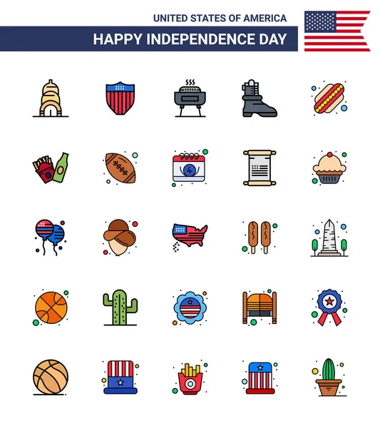 2011 Modern Set Flat Filled Lines Symbols Usa Independence Day — 스톡 벡터