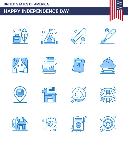 Set Vector Blues 4Th July Usa Independence Day Cake Usa — Stock Vector