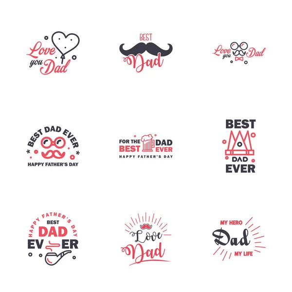 Black Pink Happy Fathers Day Design Collection Zestaw Dwunastu Brązowych — Wektor stockowy