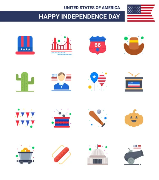 Usa Flat Signs Independence Day Celebration Symbols Usa Hat Tourism — Stock Vector