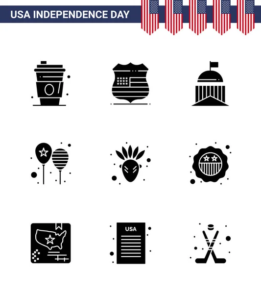 Happy Independence Day Solid Glyphs Ikon Pack Web Print America — Stock Vector