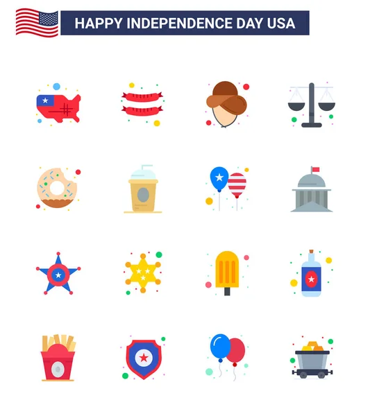 Set Usa Day Icons Amerikai Szimbólumok Függetlenség Napja Jelek Élelmiszer — Stock Vector