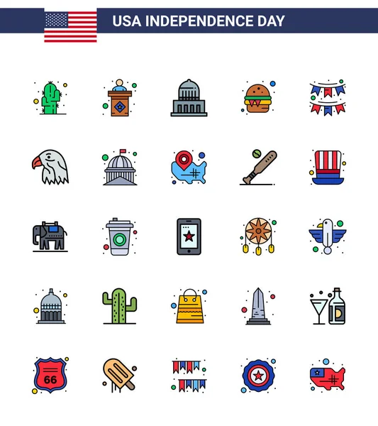 2008 Usa Independence Day Flat Filled Line Set Usa Pictograms — 스톡 벡터