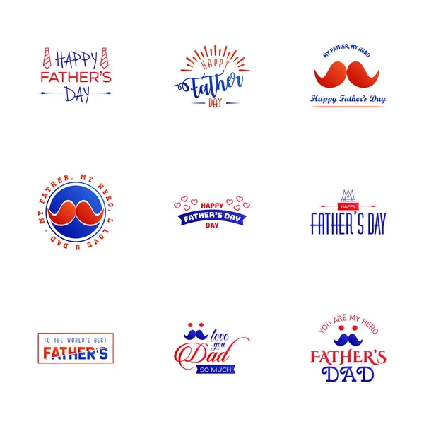 Happy Fathers Day Blue Red Vintage Retro Type Font Illustrator — Stock Vector