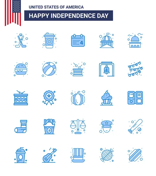 Blue Pack Usa Independence Day Symbole Von Fast Food Weiß — Stockvektor