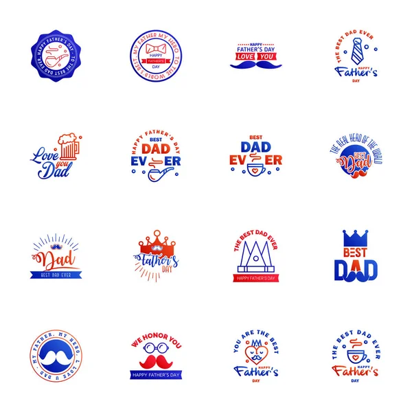 Mutlu Babalar Günü Typography Koleksiyonu Mavi Kırmızı Tasarım Için Sevgiler — Stok Vektör