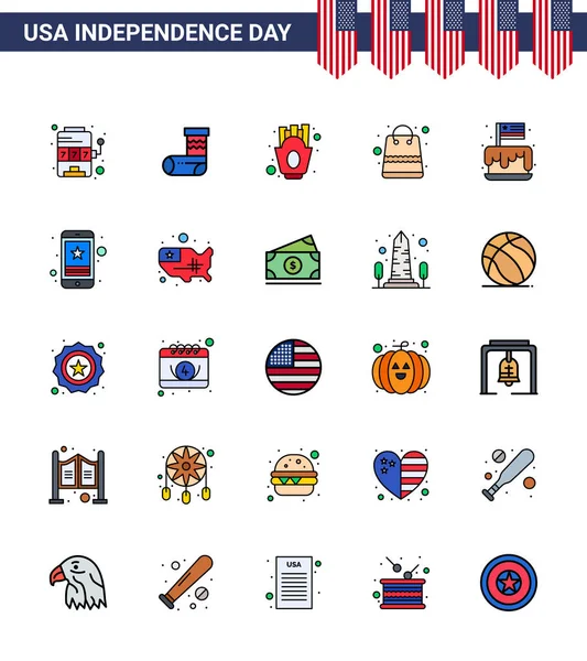 Flat Filled Line Signs Usa Independence Day Cake Shop Chips — 스톡 벡터