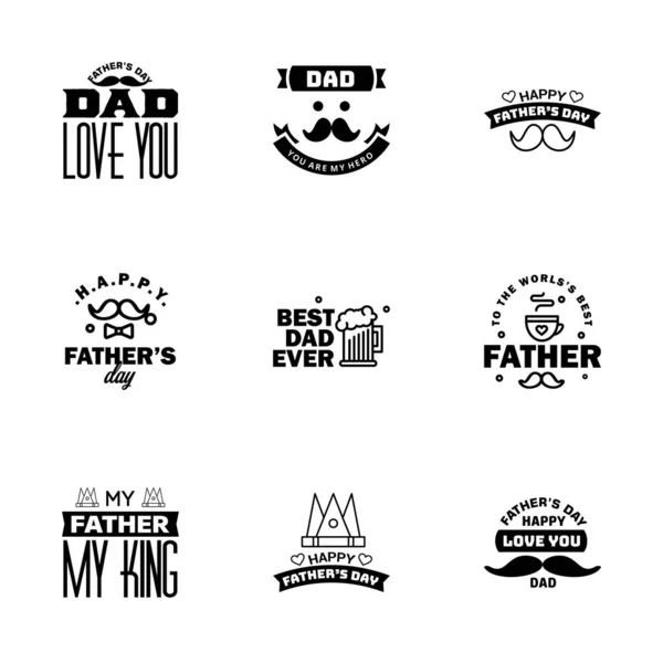 Happy Fathers Day Black Typography Set Vector Emblems Lettering Greeting — Stock Vector