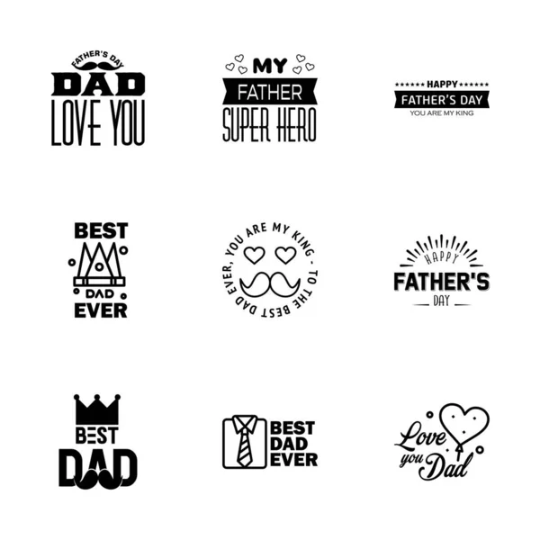 Happy Fathers Day Black Typography Set Vector Typography Vintage Lettering — Stock Vector