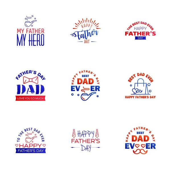 Blue Red Set Vector Happy Fathers Day Typography Vintage Icons — Stock Vector