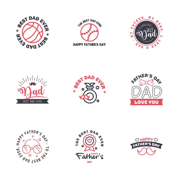 Szczęśliwy Dzień Ojców Kartki Okolicznościowe Zestaw Czarny Różowy Typografia Wektora — Wektor stockowy