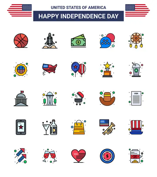 2015 Flat Filled Line Pack Usa Independence Day Symbols Saorery — 스톡 벡터