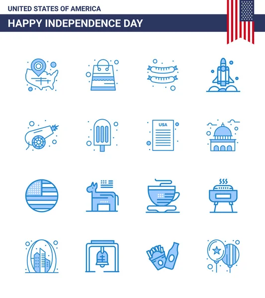 Pack Usa Independence Day Celebration Blues Signs 4Th July Symbols — Stock Vector