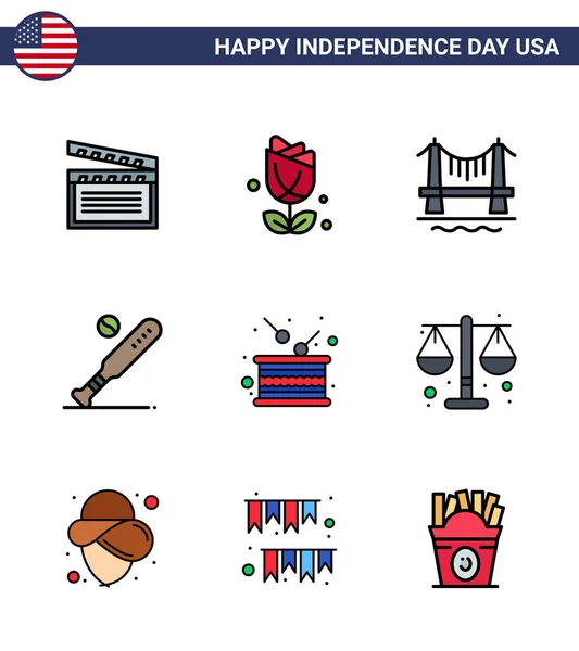 Usa Happy Independence Daypictogram Set Simple Flat Filled Lines Day — Stock Vector