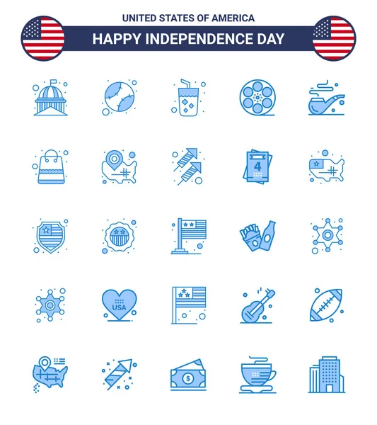 Usa Happy Independence Daypictogram Set Med Enkla Blått Rör Video — Stock vektor