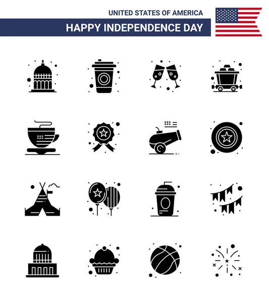 Usa Happy Independence Daypictogram Set Simple Solid Glyphs Investigating 포도주 — 스톡 벡터