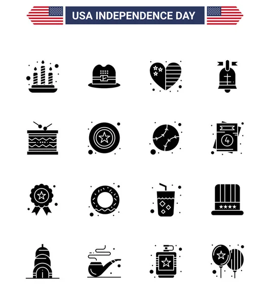 Usa Solid Glyph Pack Independence Day Signs Symbols Parade Instrument — Stock Vector