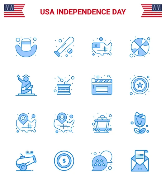 Happy Independence Day Blues Icon Pack Web Print Freedom Tag — Stockvektor