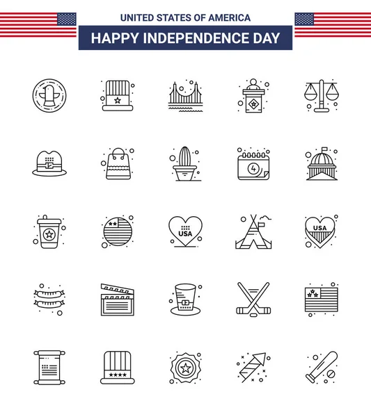 Ensemble Moderne Lignes Symboles Jour Indépendance Des États Unis Tels — Image vectorielle